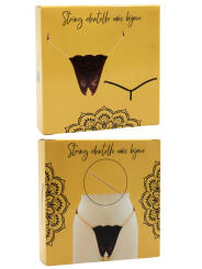 String en dentelle marron ouvert avec chaînes dorées - PA01MBRW