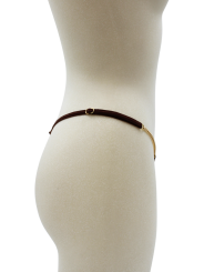 String en dentelle marron ouvert avec chaînes dorées - PA01MBRW