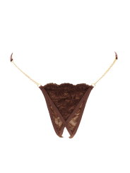 String en dentelle marron ouvert avec chaînes dorées - PA01MBRW