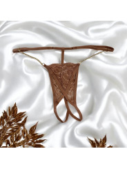 String en dentelle taupe ouvert avec chaînes dorées - PA01MTAUPE
