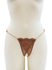 String en dentelle taupe ouvert avec chaînes dorées - PA01MTAUPE