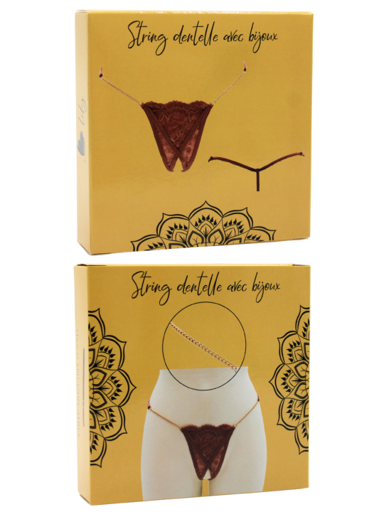 String en dentelle taupe ouvert avec chaînes dorées - PA01MTAUPE