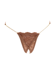 String en dentelle taupe ouvert avec chaînes dorées - PA01MTAUPE