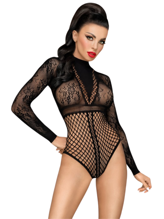 Body noir manches longues fantaisie Spicy whisper - PH0099BLK