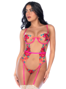 Body en Tulle Brodé Fleuri - MAL8928GAR