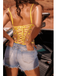 Body string jaune brodé - MAL8925SUN