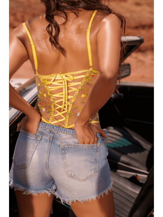 Body string jaune brodé - MAL8925SUN