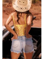 Body string jaune brodé - MAL8925SUN
