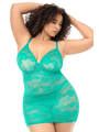 Babydoll sexy grande taille en dentelle douce et extensible avec string assorti turquoise Mapalé - MAL7613XWTEA