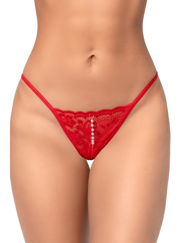 String sexy en dentelle avec détail perle suspendue Mapalé - MAL129RED