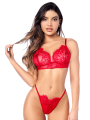 Ensemble sexy 3 pièces peek-a-boo avec porte-jarretelles en dentelle Mapalé - MAL8970RED