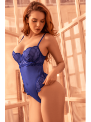 Teddy sexy bleu saphir à armatures avec nœud au dos Mapalé - MAL8946SAPP
