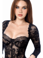 Body sexy à manches longues en dentelle gothique avec armatures et détails effet cuir - MAL8957BLK