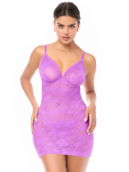 Babydoll sexy en dentelle douce et extensible avec string assorti violet Mapalé - MAL7613WORC