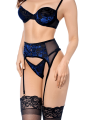 Ensemble sexy 3 pièces en velours floral avec haut à armatures, string taille V et porte-jarretelles Mapalé - MAL8938BKB