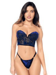 Ensemble sexy 2 pièces en velours floral avec bustier à armatures et string réglable Mapalé - MAL8939BKB