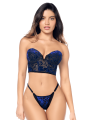 Ensemble sexy 2 pièces en velours floral avec bustier à armatures et string réglable Mapalé - MAL8939BKB