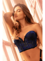 Ensemble sexy 2 pièces en velours floral avec bustier à armatures et string réglable Mapalé - MAL8939BKB
