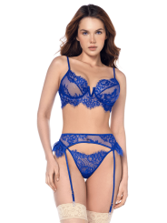 Ensemble sexy 3 pièces bleu intense avec dentelle effet cils Mapalé - MAL8941BLUE