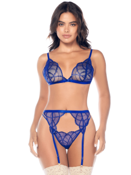 Ensemble sexy 3 pièces avec broderie brillante et porte-jarretelles Mapalé - MAL8944SAPP