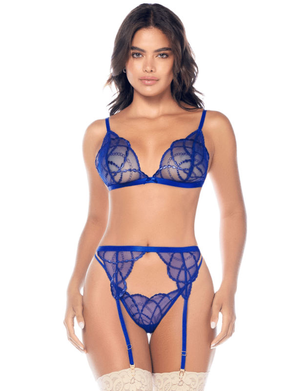 Ensemble sexy 3 pièces avec broderie brillante et porte-jarretelles Mapalé - MAL8944SAPP