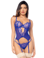 Ensemble sexy 2 pièces bleu saphir avec bustier lacé et string Mapalé - MAL8945SAPP