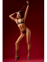 Ensemble sexy 4 pièces peek-a-boo avec chaînes, menottes et masque Mapalé - MAL8959BLK
