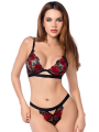 Ensemble sexy 2 pièces en résille transparente avec broderie de roses Mapalé - MAL8962BKRD
