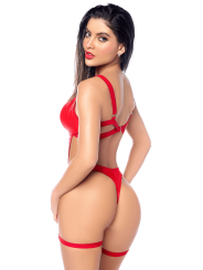 Body sexy en similicuir avec armatures et porte-jarretelles amovible Mapalé - MAL2810RED