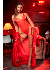 Body sexy en similicuir avec armatures et porte-jarretelles amovible Mapalé - MAL2810RED
