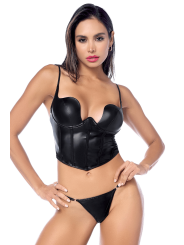 Ensemble sexy 2 pièces en similicuir avec bustier à armatures et string Mapalé - MAL2803BLK