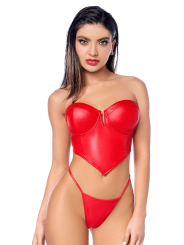 Ensemble sexy 2 pièces en similicuir avec bustier structuré et string Mapalé - MAL2809RED