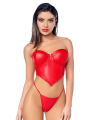 Ensemble sexy 2 pièces en similicuir avec bustier structuré et string Mapalé - MAL2809RED