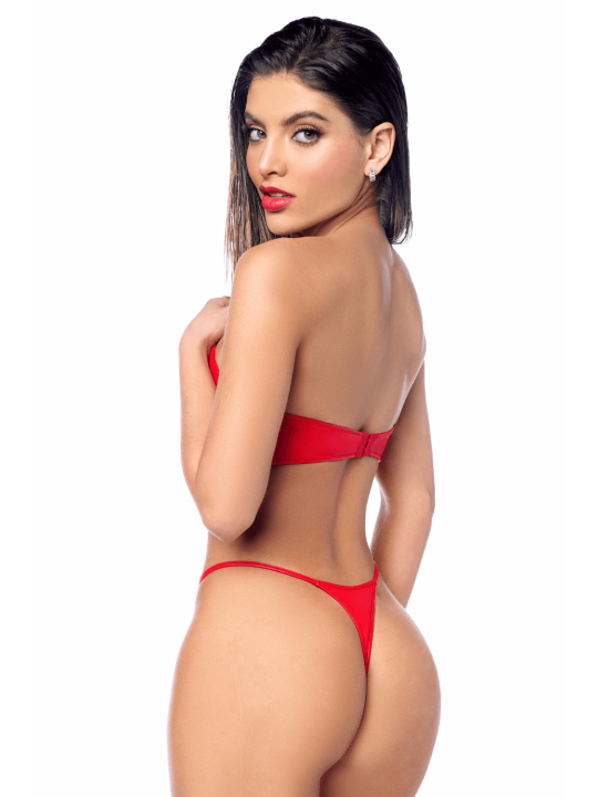 Ensemble sexy 2 pièces en similicuir avec bustier structuré et string Mapalé - MAL2809RED