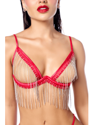 Ensemble sexy 2 pièces avec franges en strass scintillants Mapalé - MAL2811RED