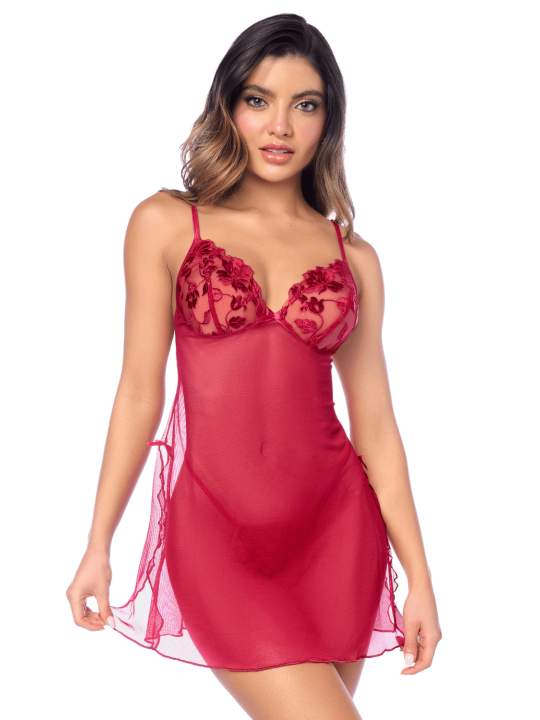Babydoll Mapalé romantique avec string - MAL7620RED