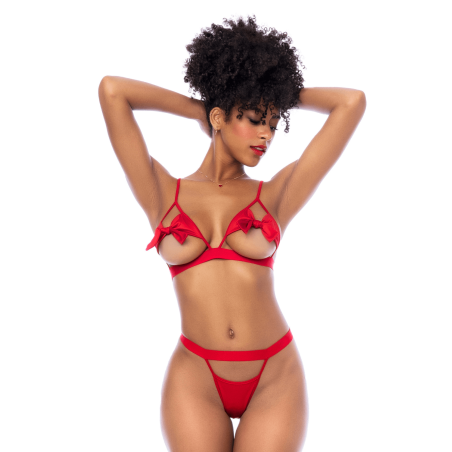 Ensemble 2 pièces Mapalé bonnets ouverts avec nœuds - MAL8901RED