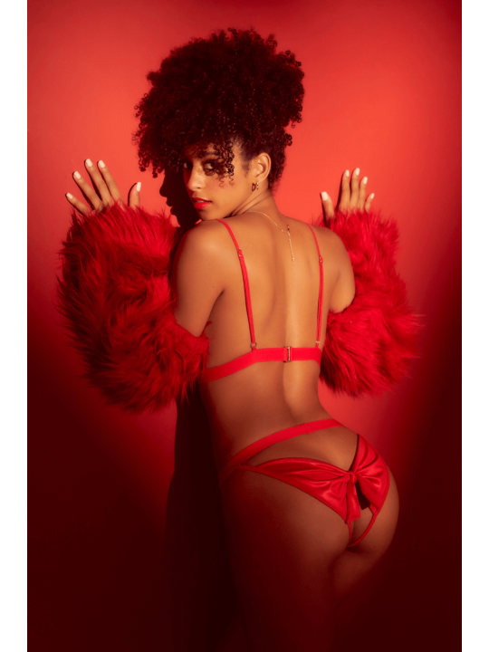 Ensemble 2 pièces Mapalé bonnets ouverts avec nœuds - MAL8901RED