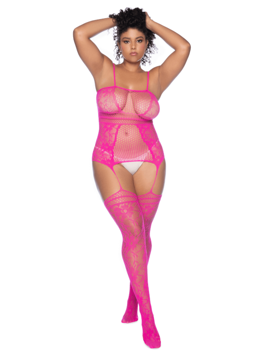 Combinaison grande taille en résille rose - MAL1105XNPK