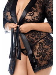 Peignoir en dentelle grande taille Mapalé avec string assorti - MAL7618XBLK