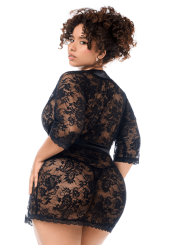 Peignoir en dentelle grande taille Mapalé avec string assorti - MAL7618XBLK