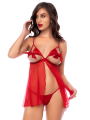 Babydoll sexy à bonnets ouverts avec string Mapalé - MAL7561RED