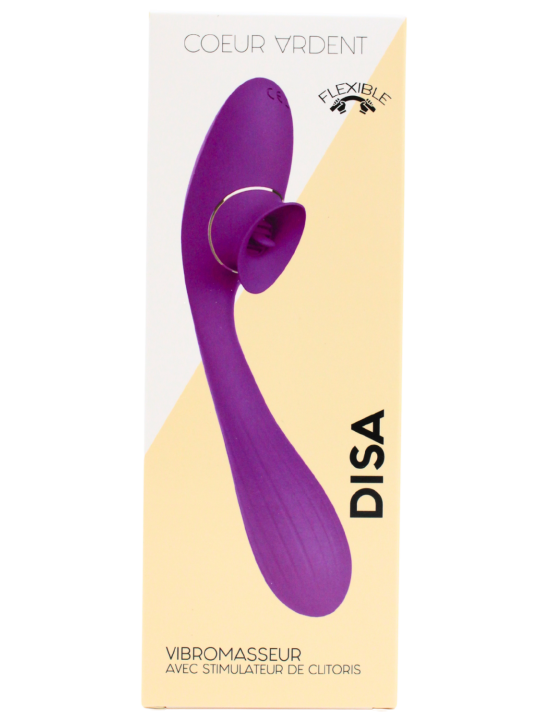 Stimulateur Clitoridien avec langue  Vibromasseur Point G 2-en-1 DISA Violet Cœur Ardent - WS-NV025
