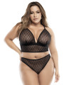 Soutien-gorge, string et jupe, grande taille, résille noire 