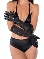 Une paire de gants satinés noirs avec strass - Mapalé