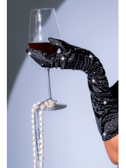 Une paire de gants satinés noirs avec strass - Mapalé