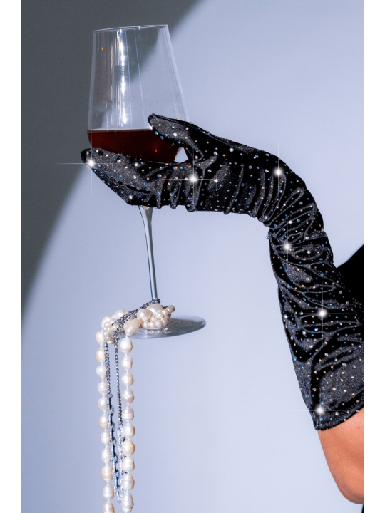Une paire de gants satinés noirs avec strass - Mapalé