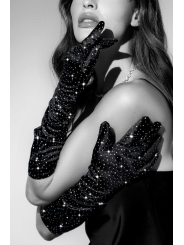 Une paire de gants satinés noirs avec strass - Mapalé