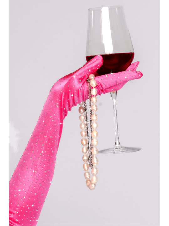 Une paire de gants satinés roses avec strass - Mapalé