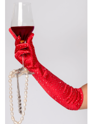 Une paire de gants satinés rouges avec strass - Mapalé